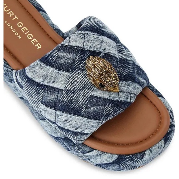 Kurt Geiger Shoes - Kurt Geiger Kensington Quilted Denim Patchwork Logo Platform Slides 39 NIB